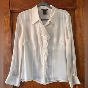 Mssioni Ivory Silk Ruffle Front Blouse - Size M - NWT